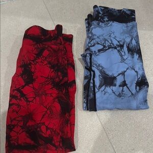 High Waist Scrunch Butt Lifting Red and Blue Tie-Dye Leggings Tights Small